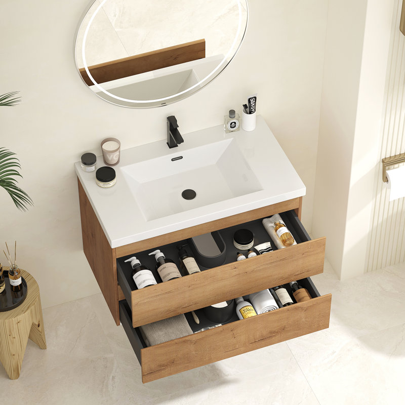 Ensemble de meuble-lavabo flottant mural 35,4 po avec lavabo et deux tiroirs (robinet non inclus), entièrement assemblé