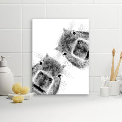 Capybara, art mural encadré 12 x 16 po, affiche murale en noir et blanc minimaliste, impression sur affiche pour la salle de bain, chambre d'enfant, chambre de bébé, ensemble de 1