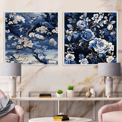 Ensemble de 2 collages carrés chinois à motif victorien chinois