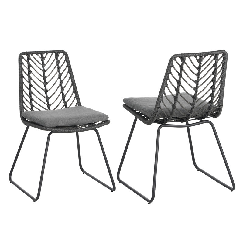 2Pcs Chairs With Gray Seat Cushions For Garden & Outdoor Use - Transitional, , Easy Assembly Chair Patio Transitional Style, Water-,