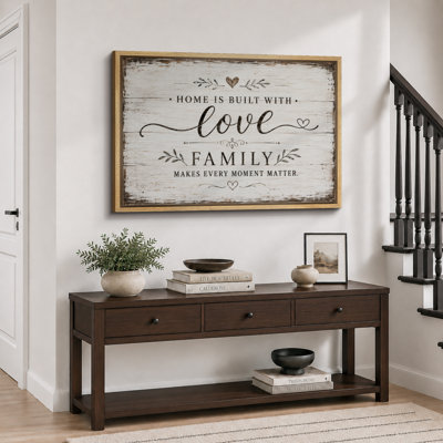 «Home Love Family», œuvre d'art, impression sur toile encadrée