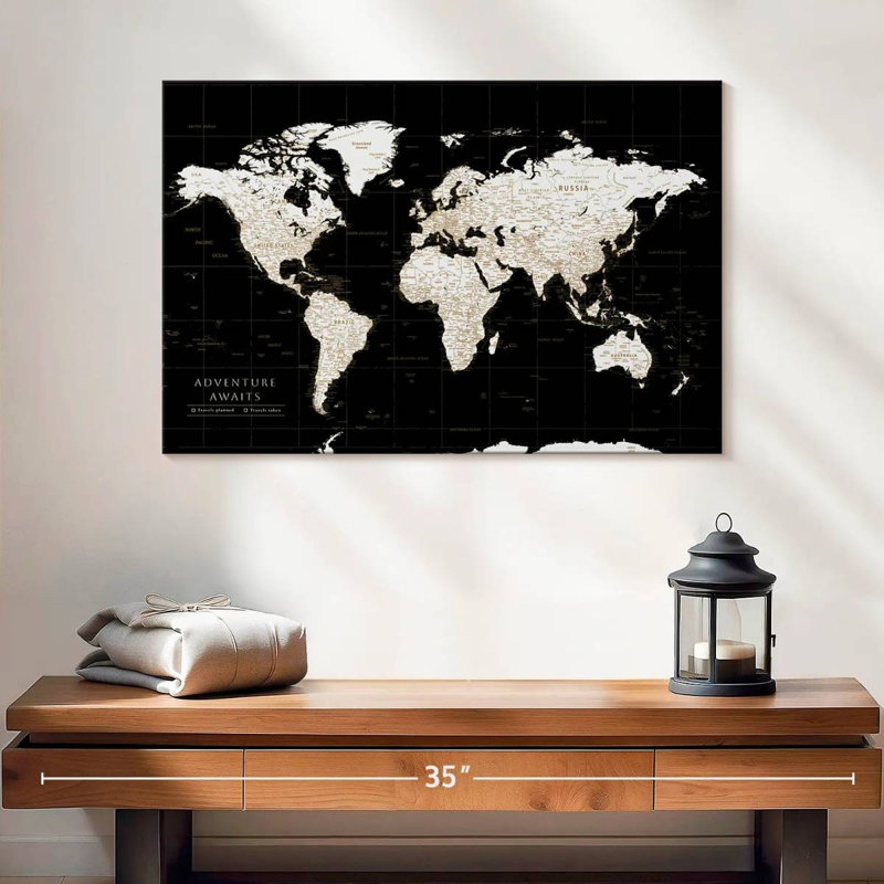 Carte du monde personnalisée «Awaits I Push Pin», H 16 po x l 24 po, Oui
