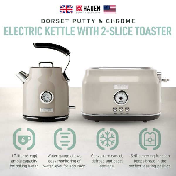 HADEN Dorset Putty Bundle with 2-Slice Toaster and Electric Kettle