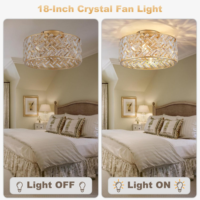 Cage Style Ceiling Fan With Light, Gold