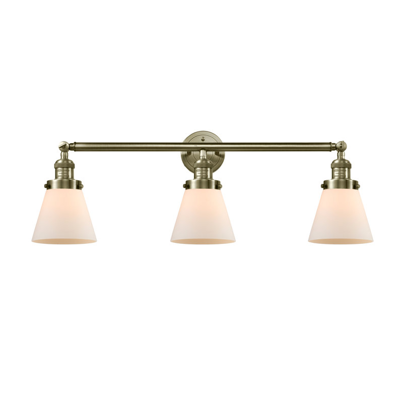 Cone 3 Light Bath Vanity Light, Antique Brass, Matte White, Incandescent
