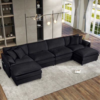 Modular Sectional Sofa, Oversized Deep Seat U Shaped Couch Set For Living Room, 4-Seater Comfy Cloud Couches With Two Movable Ottomans, DIY Combinatio