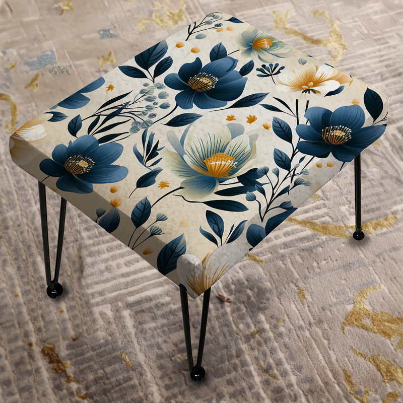 Repose-pieds antique bleu avec fleurs gracieuses I
