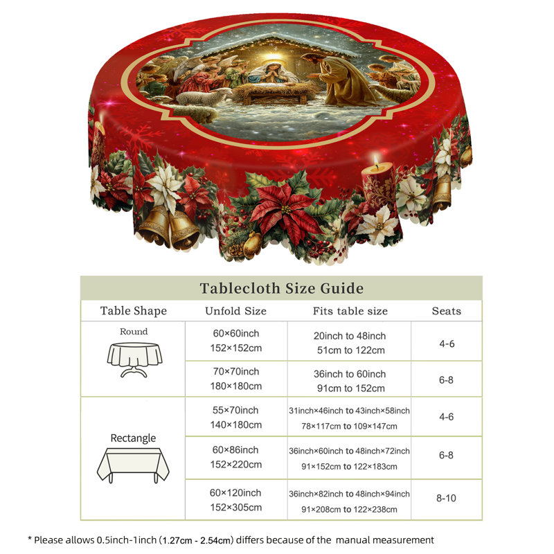 Machine-washable red Christmas Jesus design polyester tablecloth