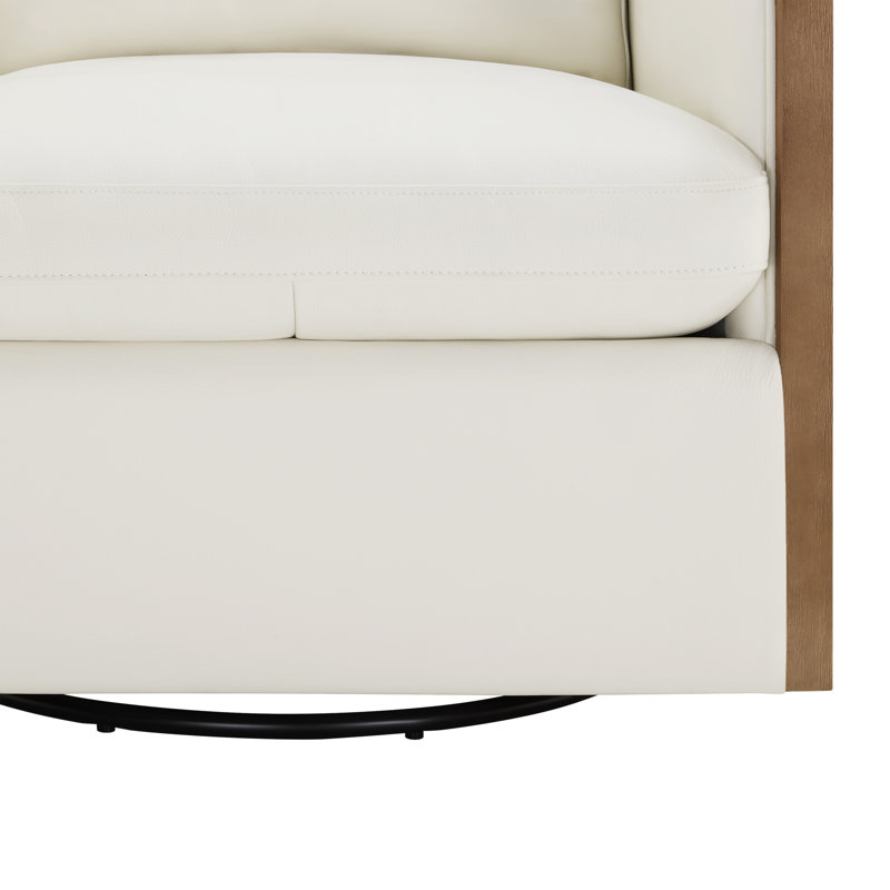 Grayton Oversized Geniune Leather Swivel Accent Chair, Beige