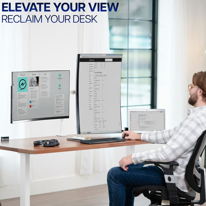 Support de bureau double VIVO, standard-V032, Blanc
