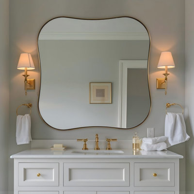 Modern Dual Concave Scalloped Rectangle Bathroom Vanity Mirror | Stainless Steel Frame