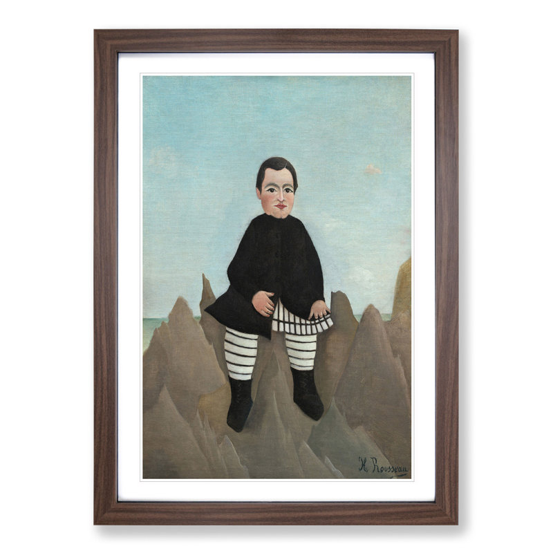 Boy on the Rocks by Henri Rousseau - Picture Frame Painting, 65cm H x 48cm W x 2cm D, Walnut