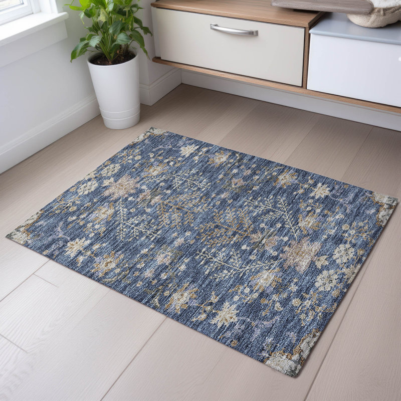 Premium Machine Washable Gurubaksh AMF1156 Floral Rug, Rectangle 1'8" x 2'6"