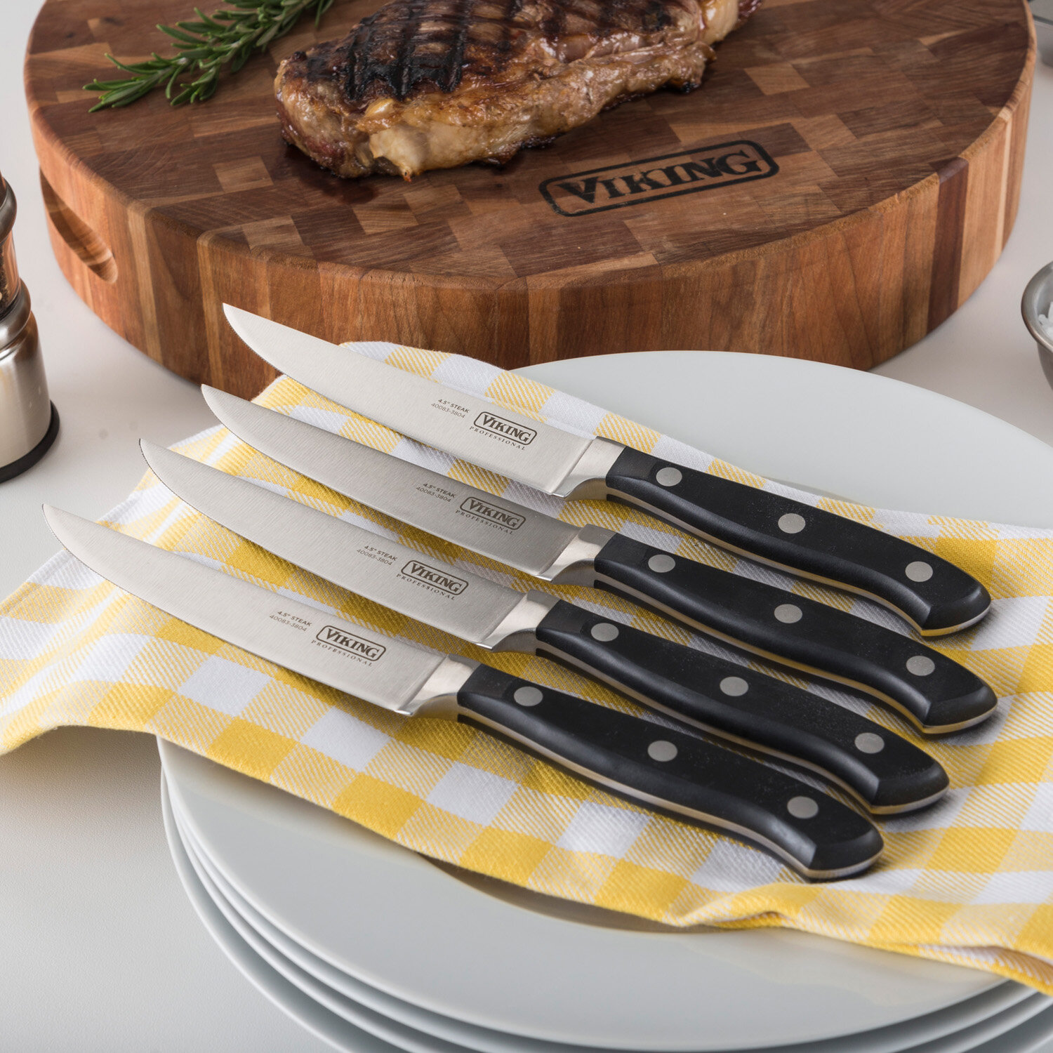 Viking 8-Piece Steakhouse Steak Knife Set with Storage Box, Black