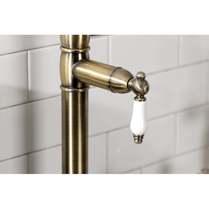 Kingston Brass Two-Handle 1-Hole Deck Mount Pot Filler Faucet, Antique Brass/White