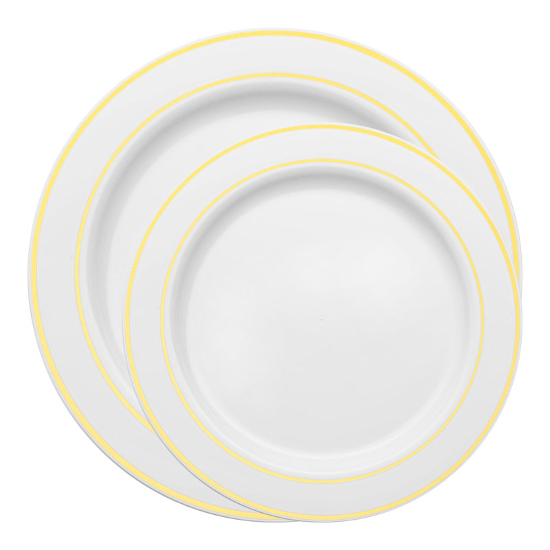 White with Gold Edge Rim Plastic Dinnerware Value Set - 120 Sets
