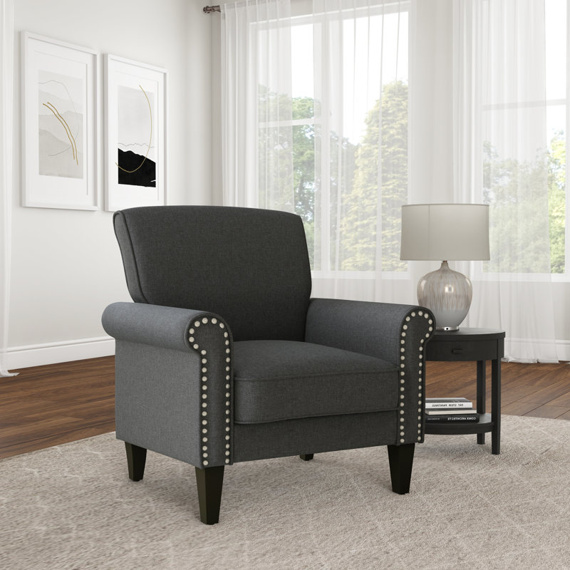 Fauteuil l 34 po Artturi, Polyester noir anthracite et brun clair à motif t
