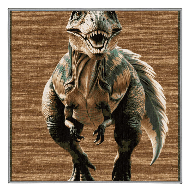Tapis brun dinosaures lavable à la machine, Carré 3 pi