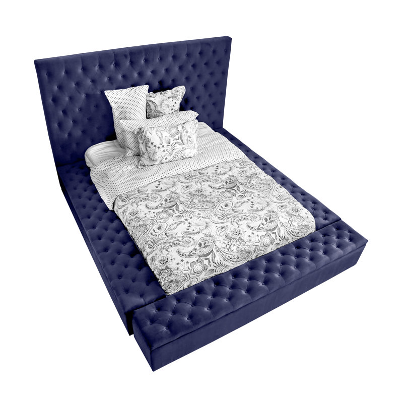 Lit plateforme tapissier avec rangement Estefany, California King, Blue