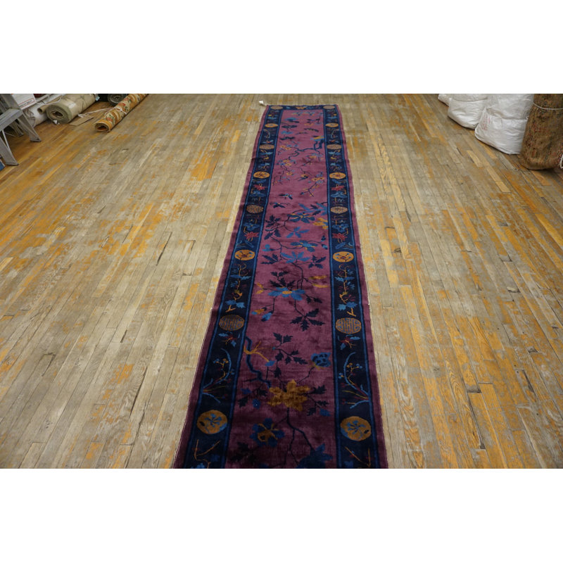 Antique Chinese - Art Deco Hallway Runner Wool Manchester Purple Rug
