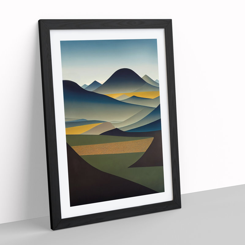 Abstract Mountain Landscapes No.4 - Wall Art, Black Framed Paper, White, 34cm H x 25cm W x 3cm D
