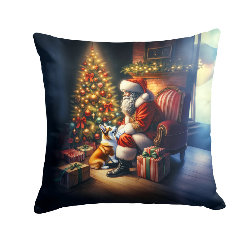 Coussin Corgi and Santa Claus, H 14 po x l 14 po