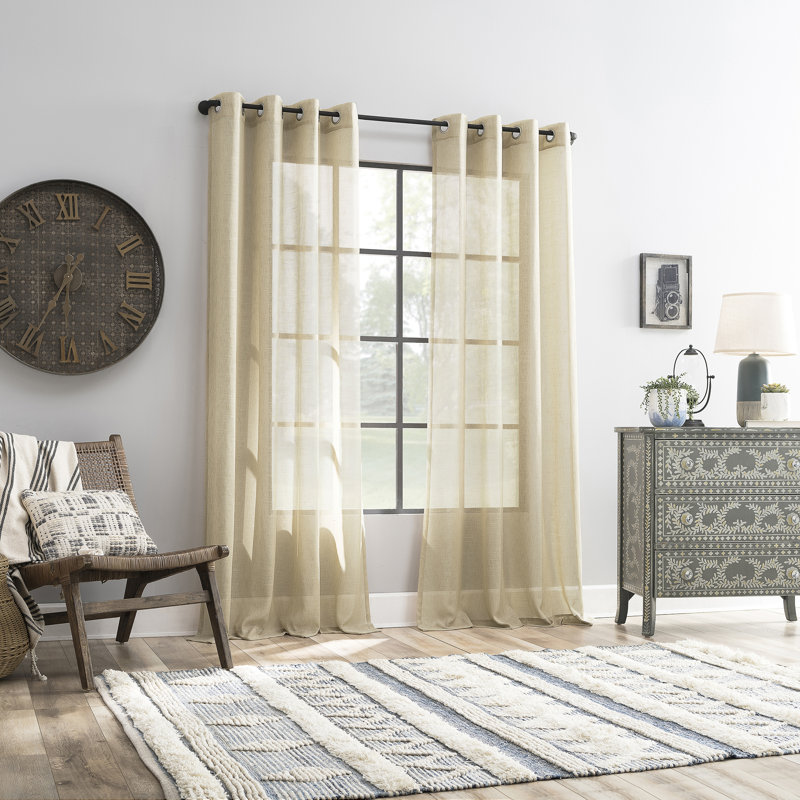 Panneau de rideau semi-diaphane avec œillets Akari, L 52 po x L 95 po, Beige
