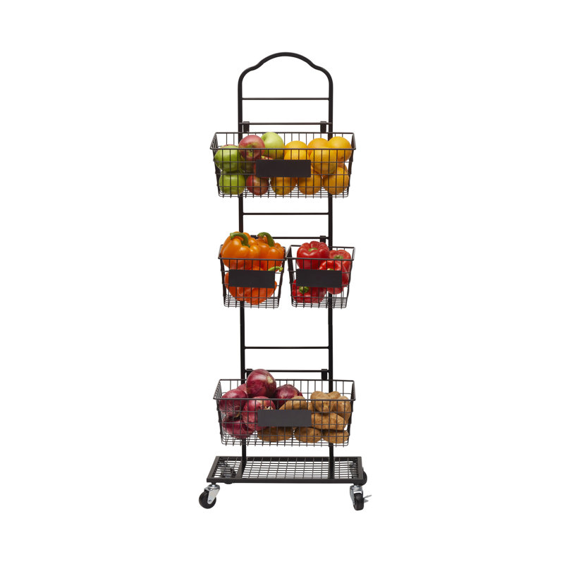 Gourmet Basics By Mikasa Mercato Adjustable 2 Or 3 Tier Standing Storage Fruit Basket Rack With Wheels, Black