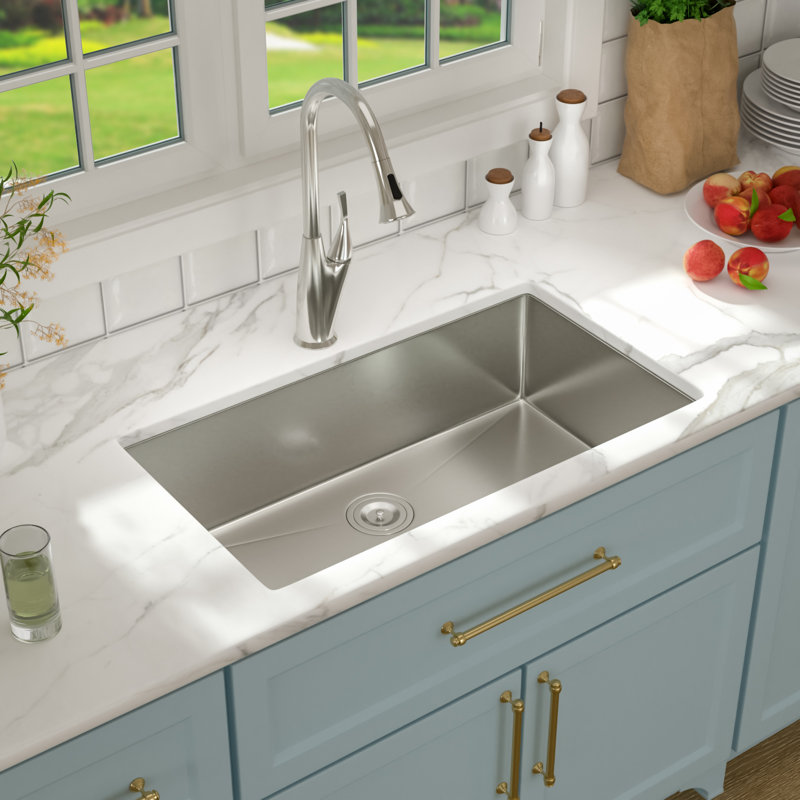 32'' L Undermount Kitchen Sink Single Bowl Stainless Steel 16 Gauge Stainless Steel Kitchen Sink