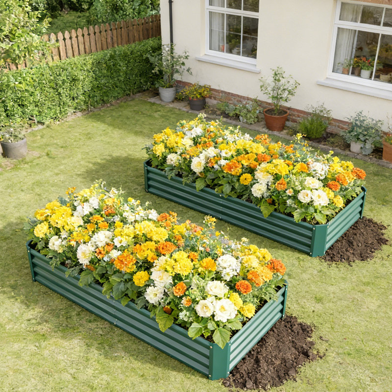 8x4 Ft Galvanized Steel Raised Garden Bed Kit - 1ft High, Outdoor Metal Planter Box for Vegetables, Herbs, Flowers & Plants | Easy Assembly, Rust-Resistant, Durable，set of 5