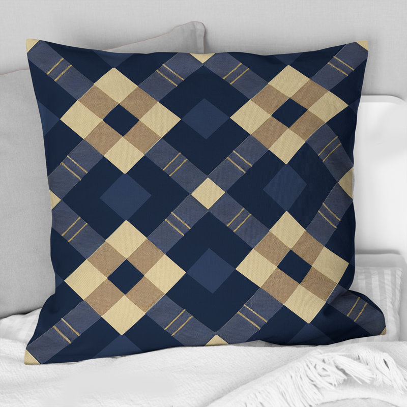 Imprimé vichy bleu et jaune - coussin décoratif moderne, H 18 po x l 18 po
