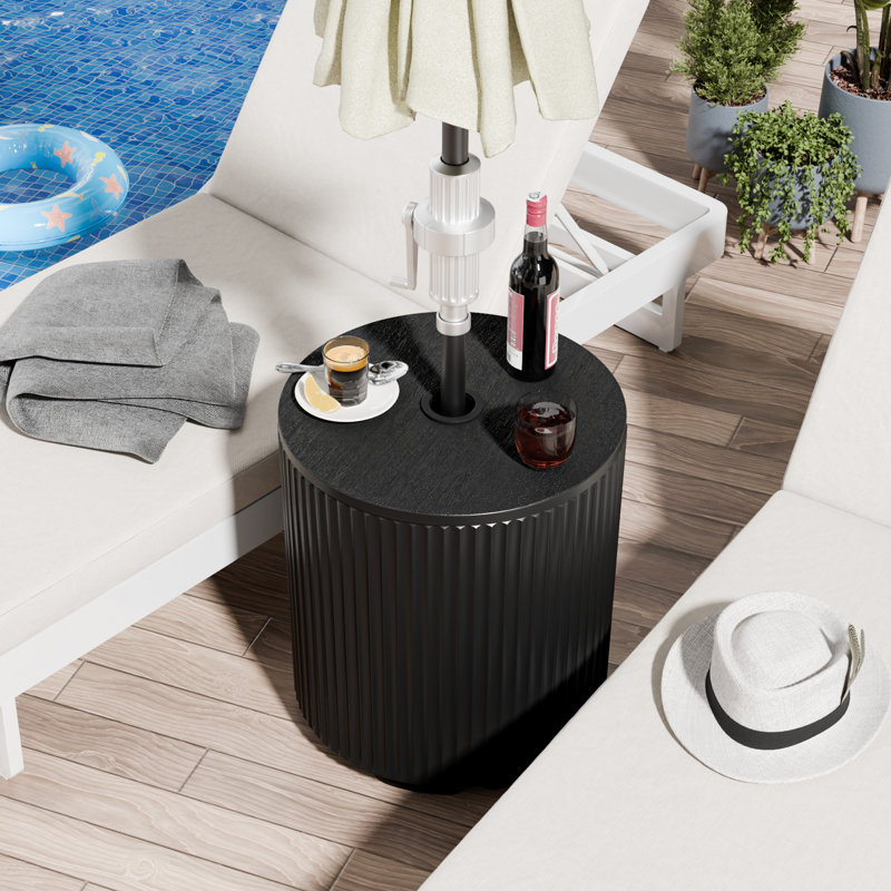 Acker Modern Outdoor Patio Side Table Umbrella Base, 16.7" H x 14.8" W x 14.8" D, Black
