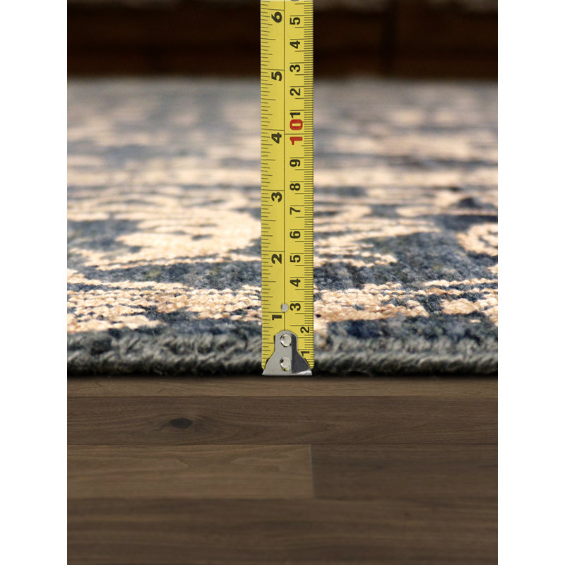Tapis bleu / brun en rayonne et en laine noué à la main