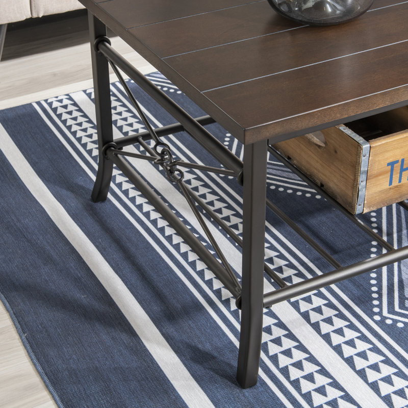 Kamari 3-Piece Living Room Wood Table Set With Metal Base, Brown