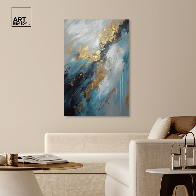 «After The Rainfall», art mural abstrait bleu par Art Remedy, Toile tendue, H 54 po x l 36 po