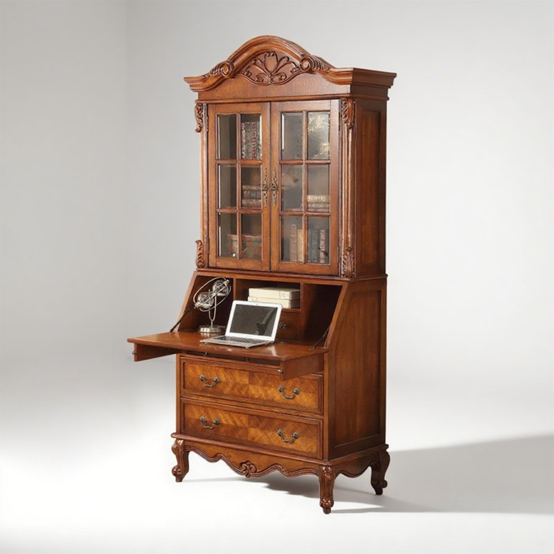 American-style Solid Wood Bookcase-Desk Combo