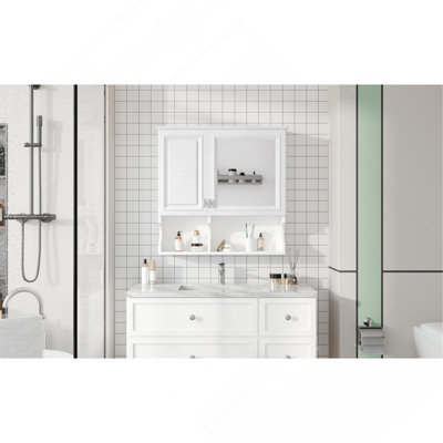 Armoire à pharmacie à miroir de 30 pouces avec tablettes ouvertes, rangement mural mural avec portes et miroir, tablette réglable, armoire de rangement pour salle de bain au-dessus de la toilette