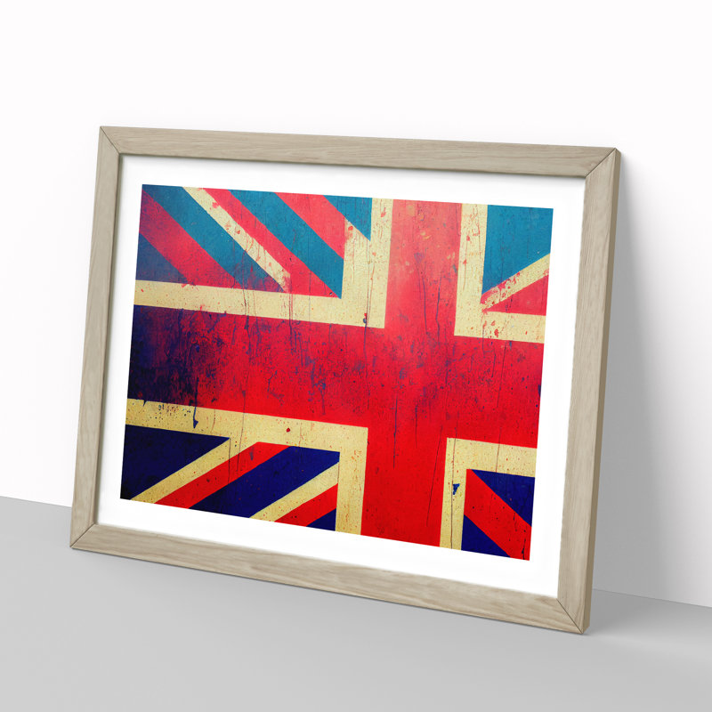 XH1022-6699X Painted Union Jack Flag Vol.2 1 Piece Single Picture Frame Painting, 34cm H x 46cm W x 2cm D, Oak Framed