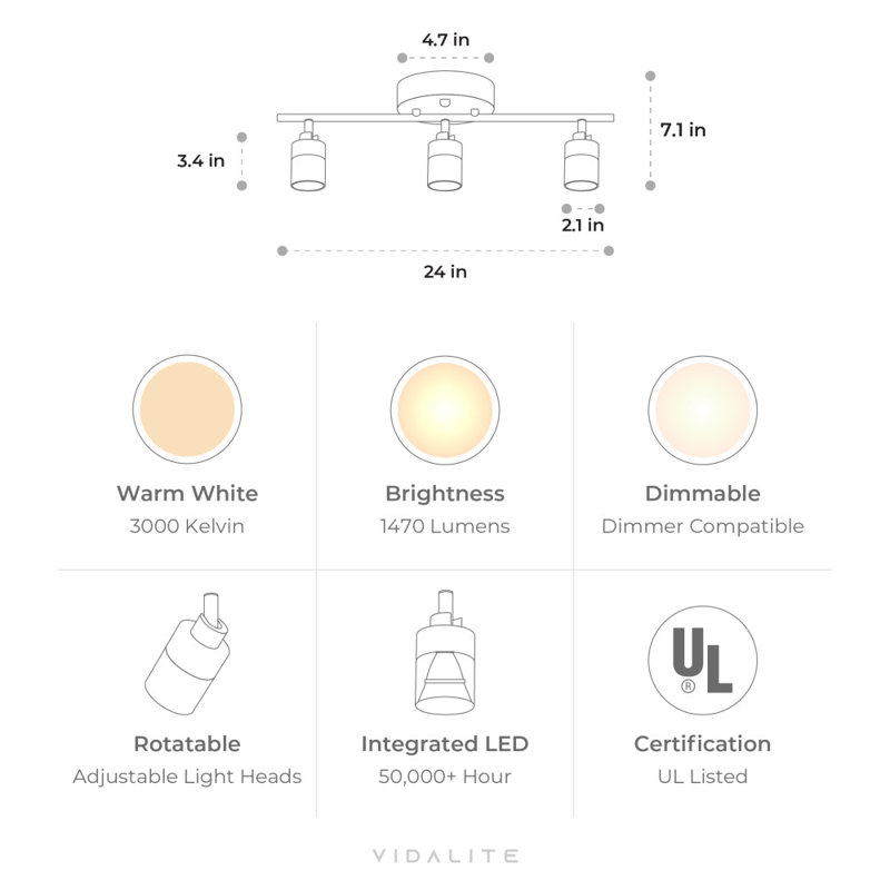 Shura 3-Light Integrated LED Track Light with Rotatable Heads, 2 ft. Fixed Track Lighting Kit, 3000k, 1470 Lumens