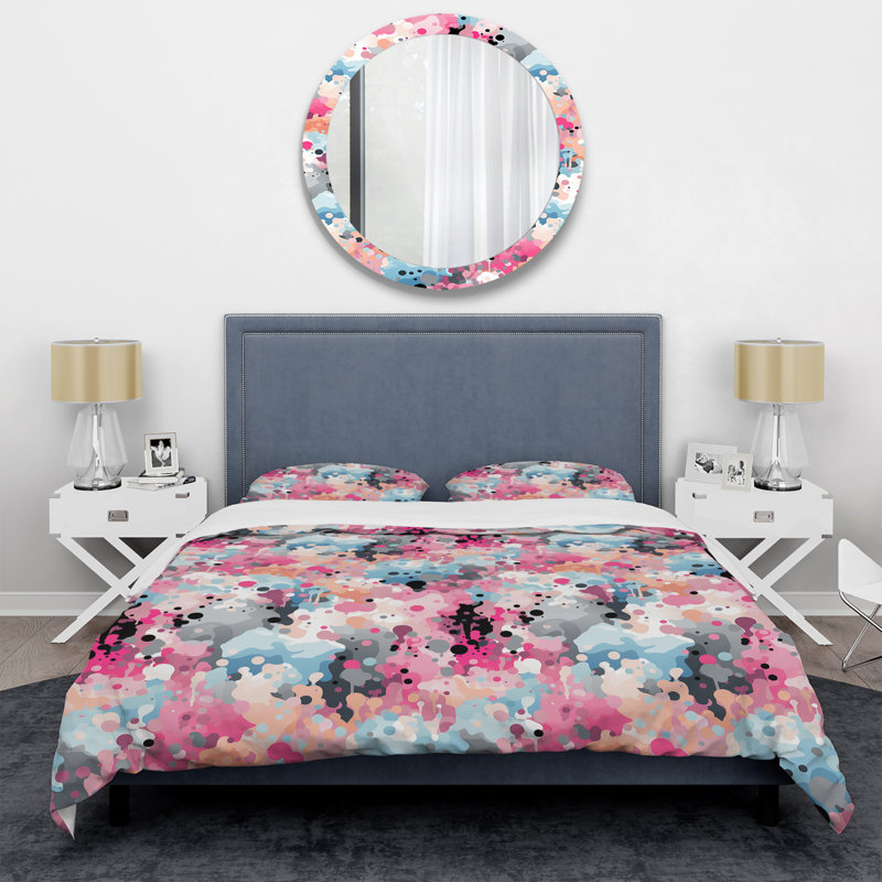 Ensemble de housse de couette rose Fusion Ideational, Housse de couette pour grand lit et 2 taies décor
