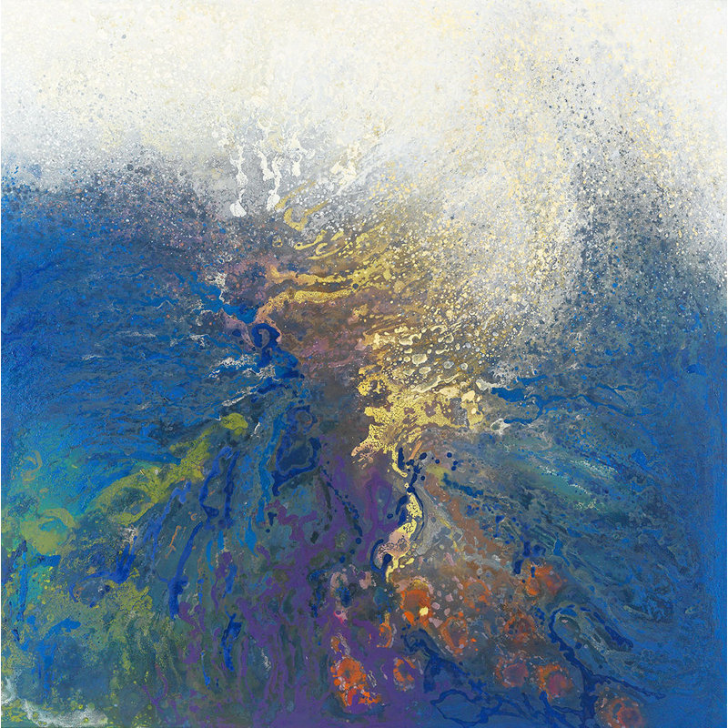 Dispersion Blue Painting, 36" H x 36" W, Gold Framed