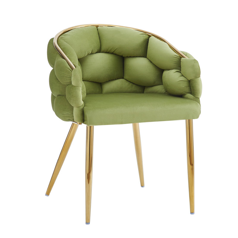 Ensemble de 2 chaises d'appoint modernes en velours vert avec pieds dorés pour le salon