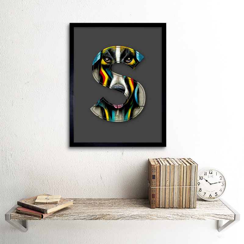 Letter S Stripe Dog Face - Single Picture Frame Print