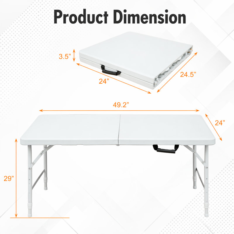 Table pliante portative intérieure et extérieure de 4 pi, poids maximum 135 kg, table pliable pour le camping, Blanc