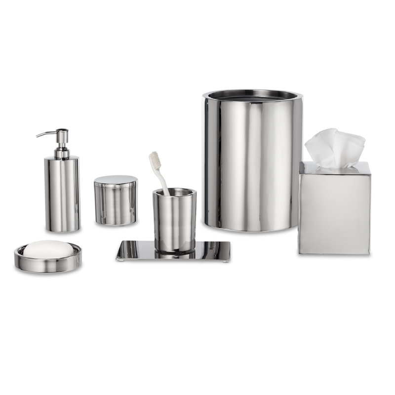Silver Stainless Steel Minimalist Wastebasket with Metal Liner