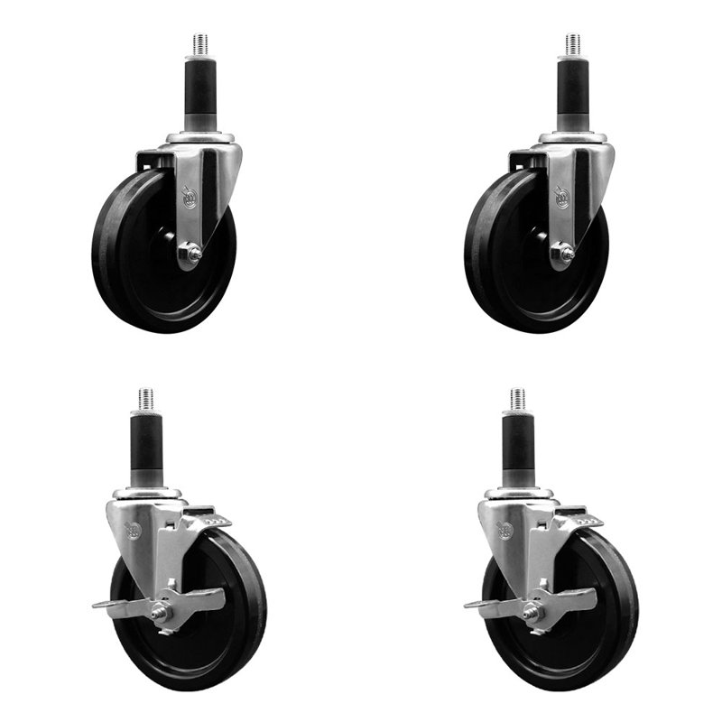 Ensemble de roulettes à tige pivotante en acier inoxydable de 5 pouces 1-1 / 8 pouces avec roues pivotantes et 2 freins SCC