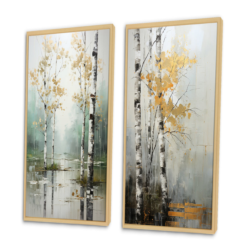 Ensemble d'art mural Birch Woods, ensemble de 2 pièces - Birch Woods Ethereal Elegance, Encadrement brun, H 20 po x l 24 po