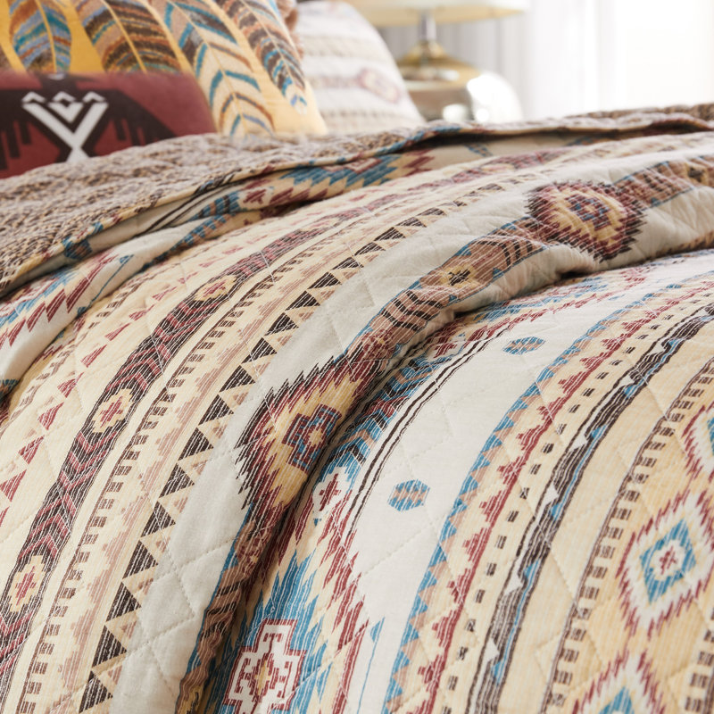 King Reversible Southwestern Microfiber Quilt Set in Brown