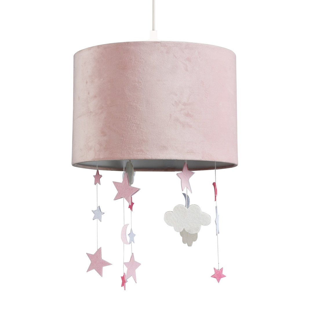 20cm H Velvet Drum Pendant Shade ( Screw On ) in Pink