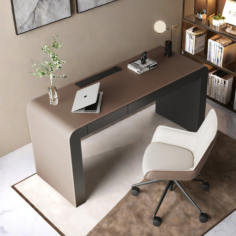 Bureau simple avec surface en cuir et rangement de tiroir